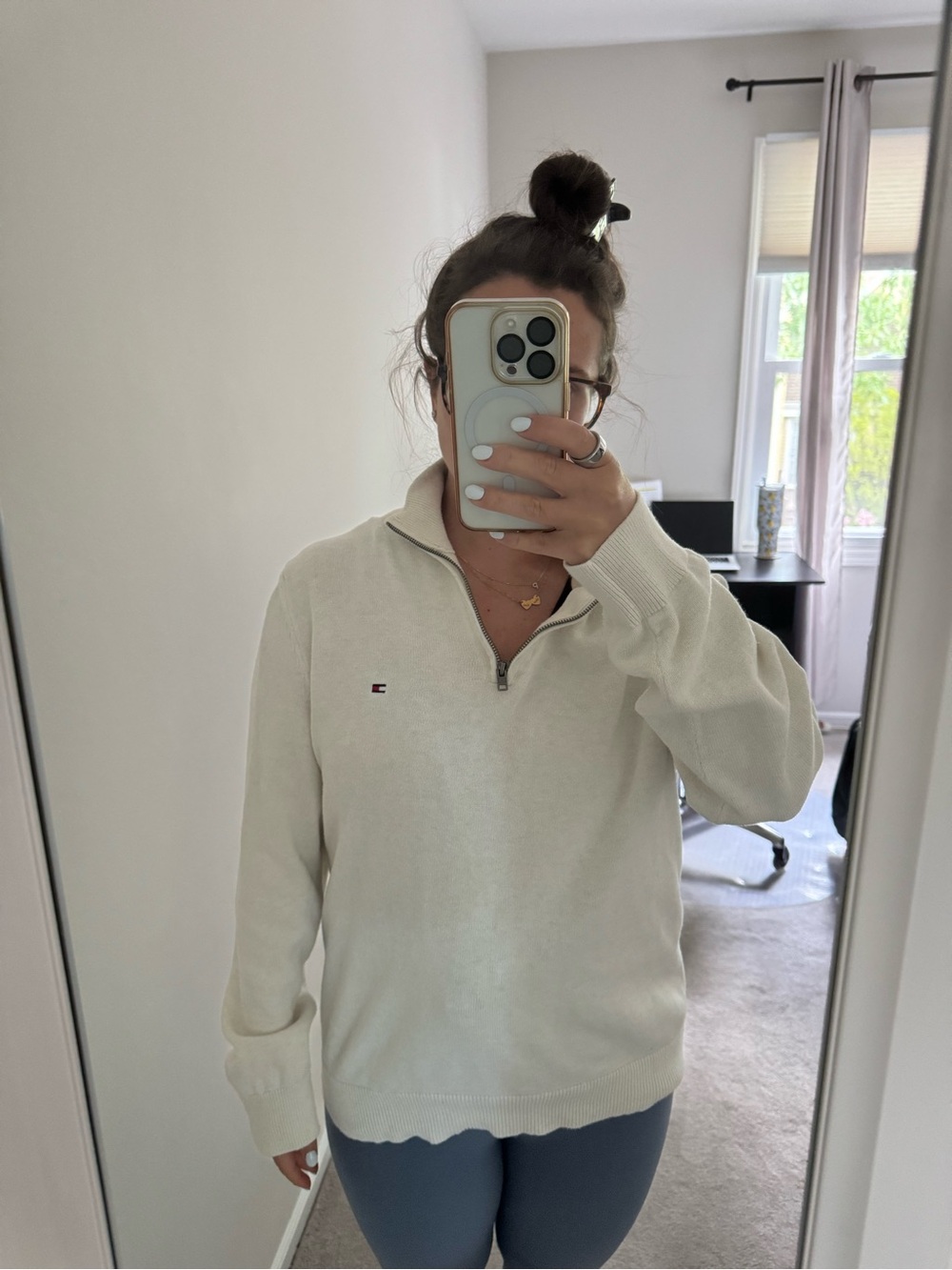 Tommy Hilfiger Cream Knit Half-Zip with Red & Navy Trim